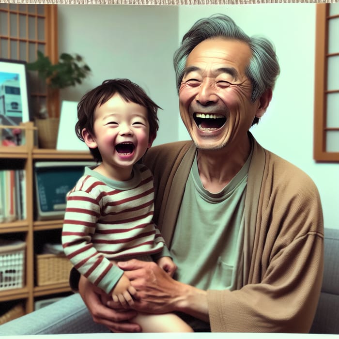 Joyful Early 2000s Japanese Father and Son Snapshot