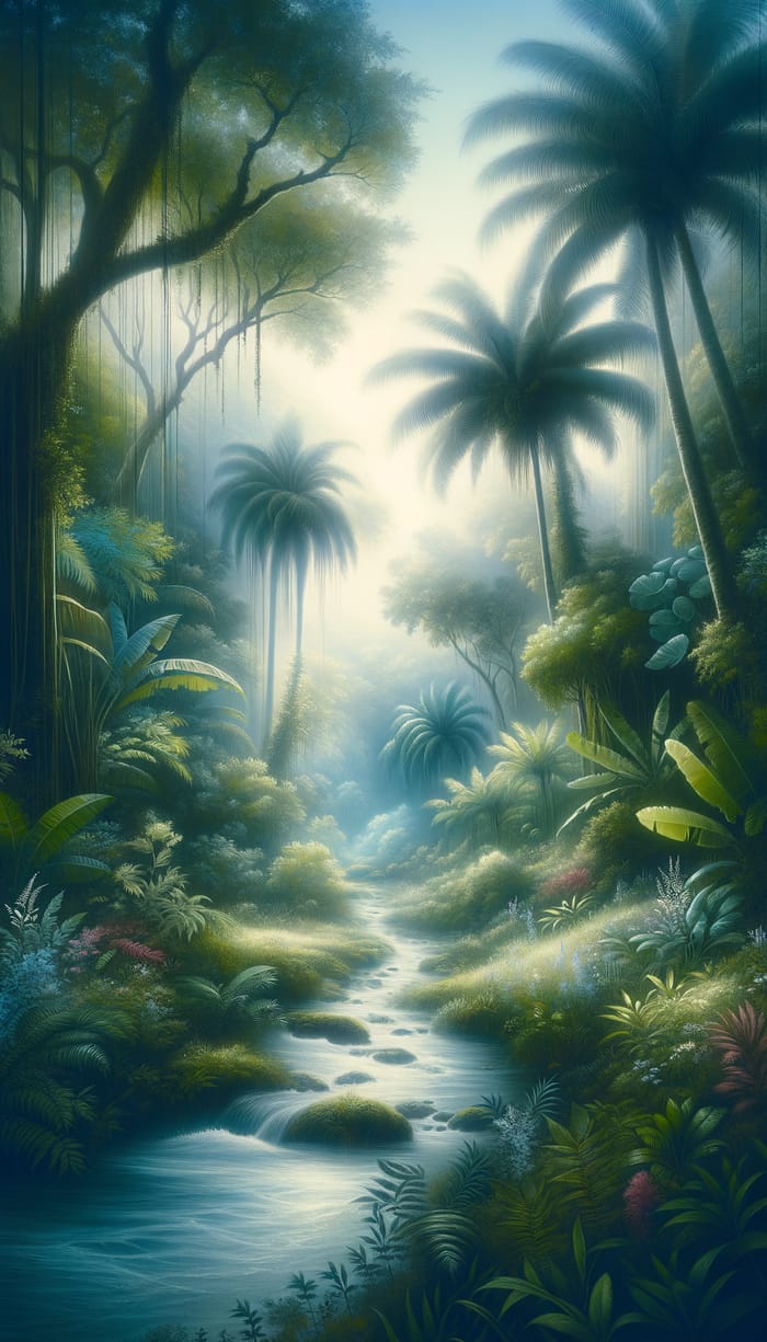 Tranquil Jungle Paradise in Ethereal Light - Dreamy Impressionism