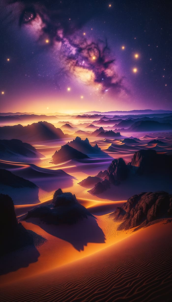Vibrant Night Scene in Mecca Hills - Majestic Desert Landscape with Ethereal Nature