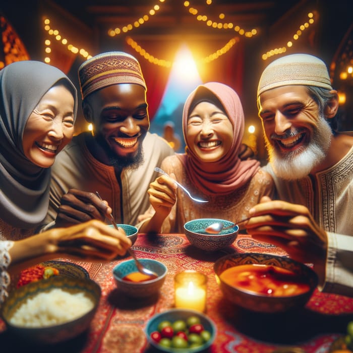 Festive Ramadan Iftar: Diverse Friends Celebrate Together