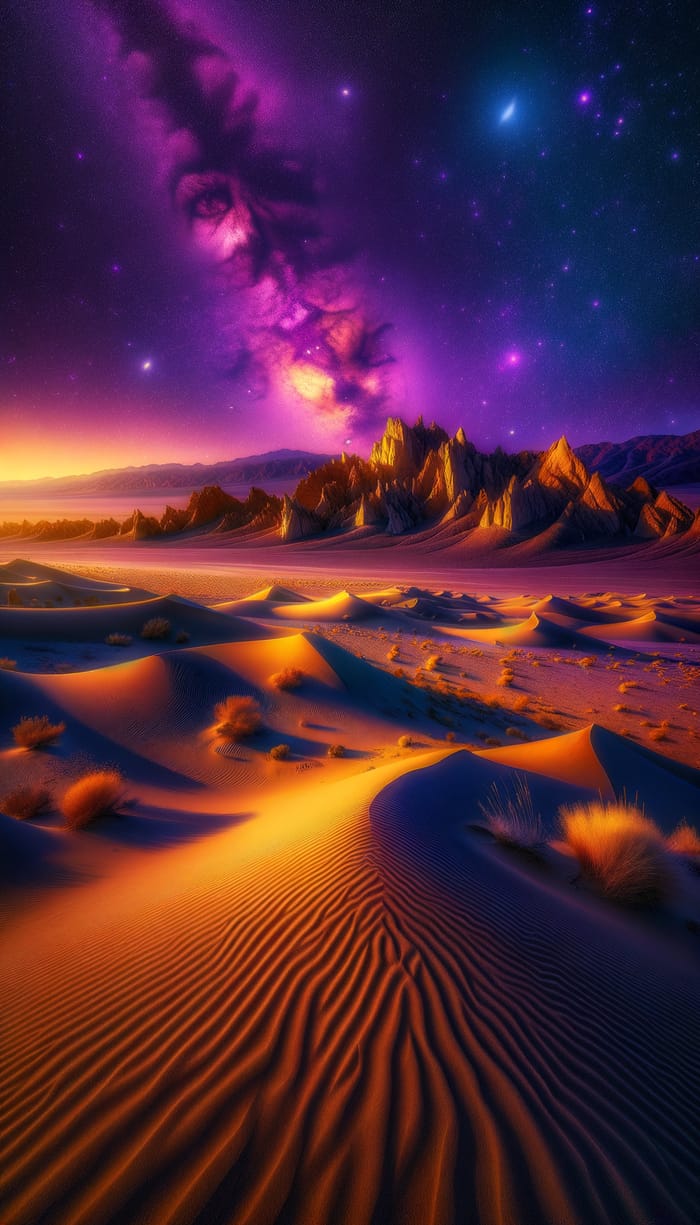 Magical Night Scene in Mecca Hills: Ethereal Desert Landscape