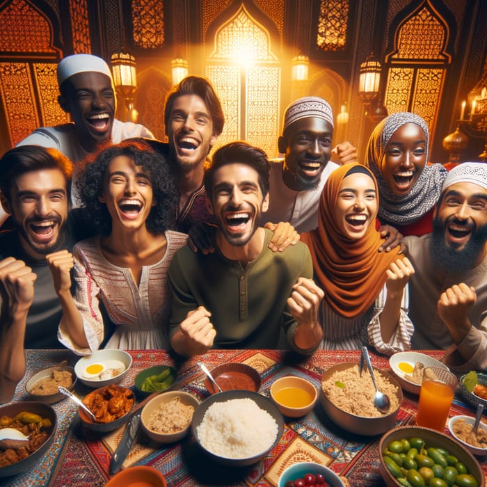Diverse Friends Celebrating Ramadan with Joyful Festivity