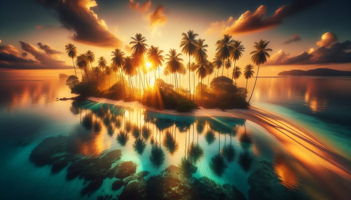 Stunning Tropical Island Sunset | Palm Trees Aerial View