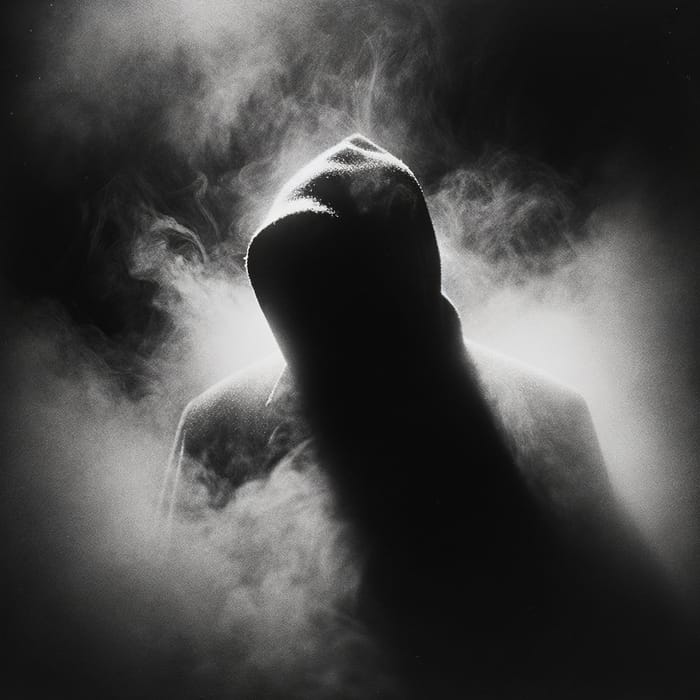 Mysterious Figure in Vintage Film Noir - Emerging from Fog