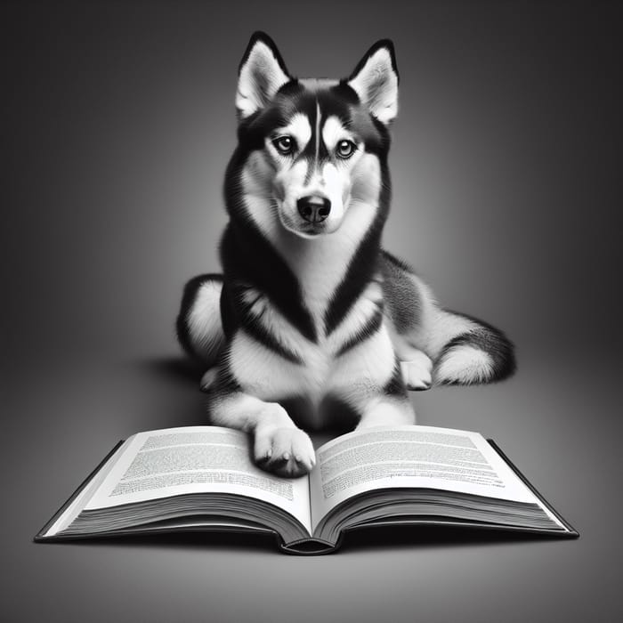 Monochromatic Husky Reading Book - Clever Canine Storytime