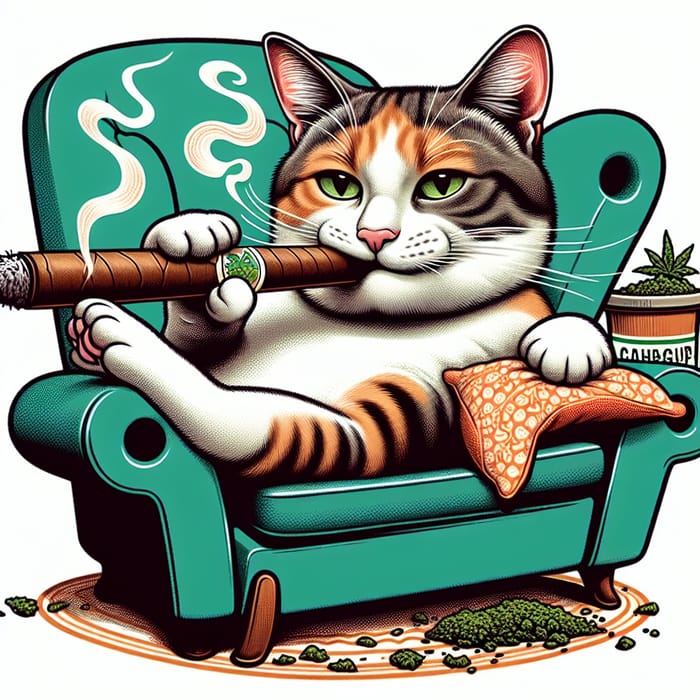 Whimsical Cat Smoking Catnip Blunt | Funny Illustration