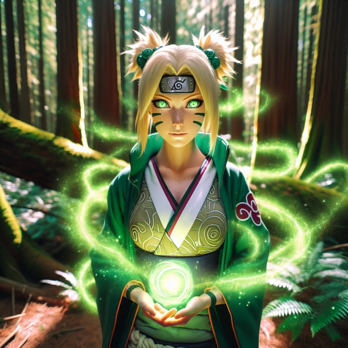 Enchanted Forest Encounter with Anime Tsunade and Chakra Energy