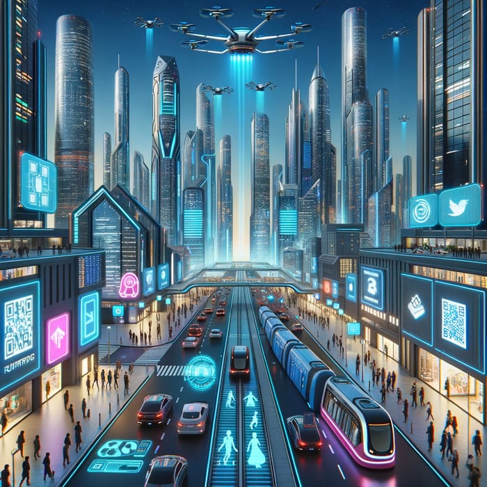 Futuristic City Lights | Urban Landscape with Self-Driving Cars