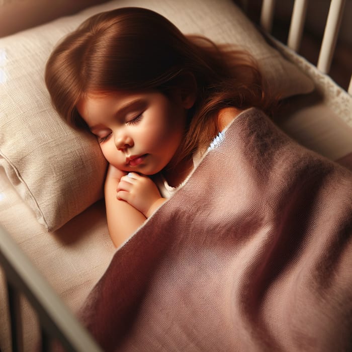 Peaceful Sleeping Caucasian Baby Girl with Brown Silky Hair