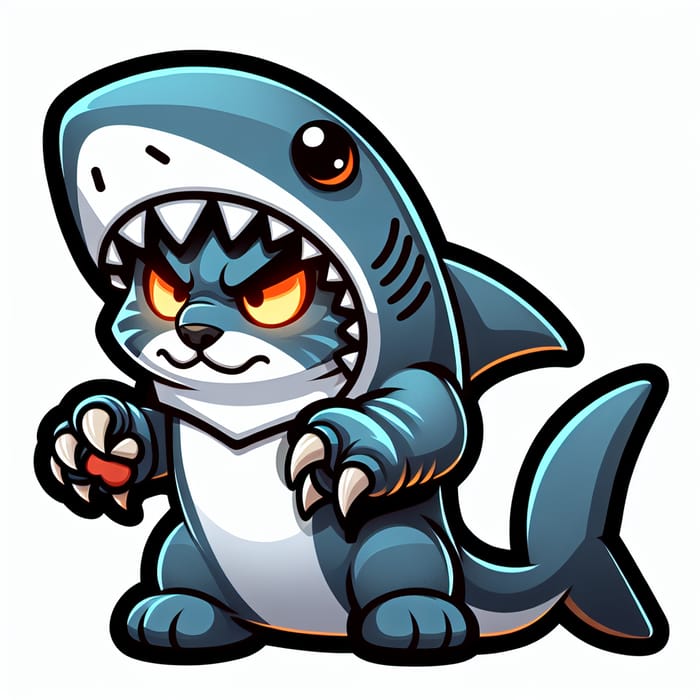 Animated Angry Cat Shark Costume Sticker | Unique Design