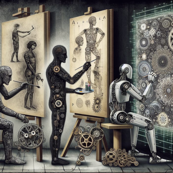 The Evolution of AI in Art: Humanoid, Steampunk Automaton, Modern Robot