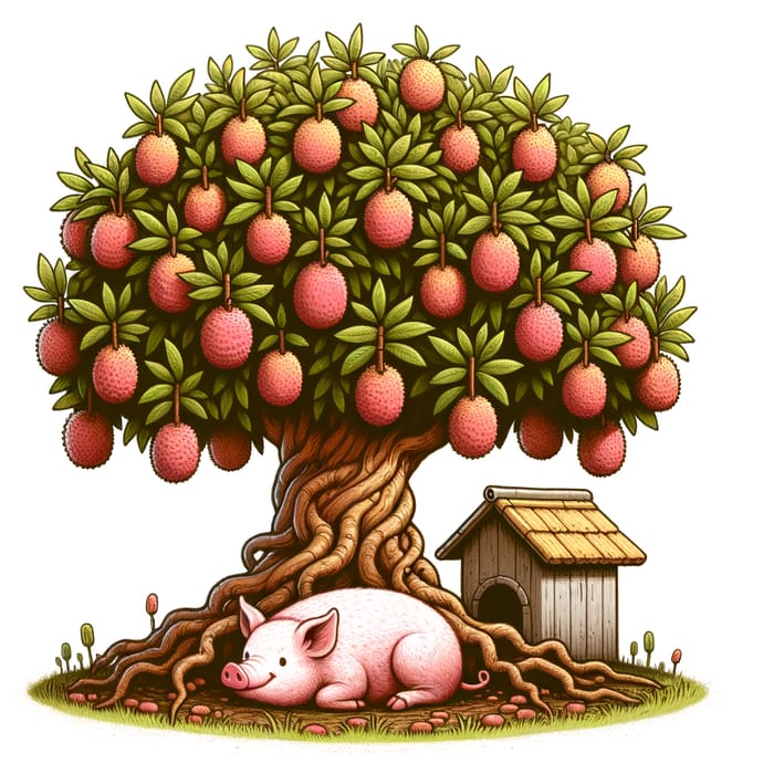 Lychee Tree and Pig - A Beautiful Harmony