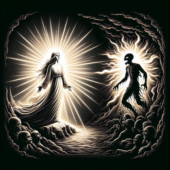 Radiant Light vs Sinister Shadows: Divine vs Malevolent in Ideological Confrontation