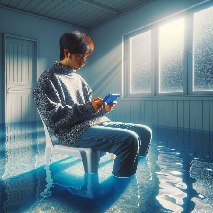 Playing Video Games in Water-Filled Bathroom