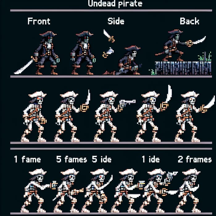 Undead Pirate Sprite Sheet | DnD-Style Pixel Art Character