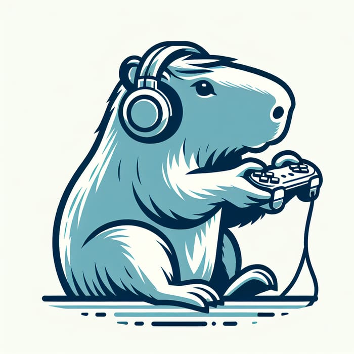 Playful Capybara in Retro Style with Game Controller and Headphones