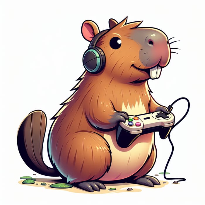 Whimsical Capybara Illustration with Game Controller & Headphones