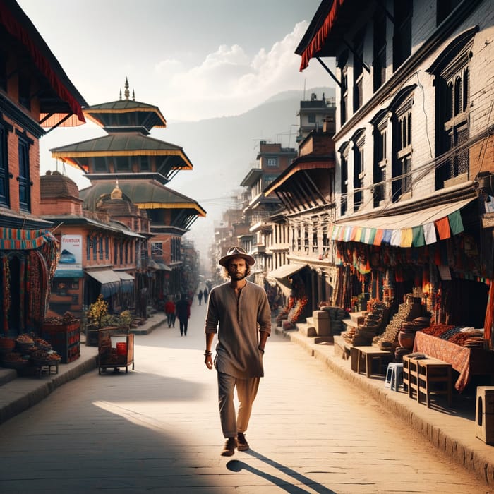 Man Walking in the Streets of Nepal