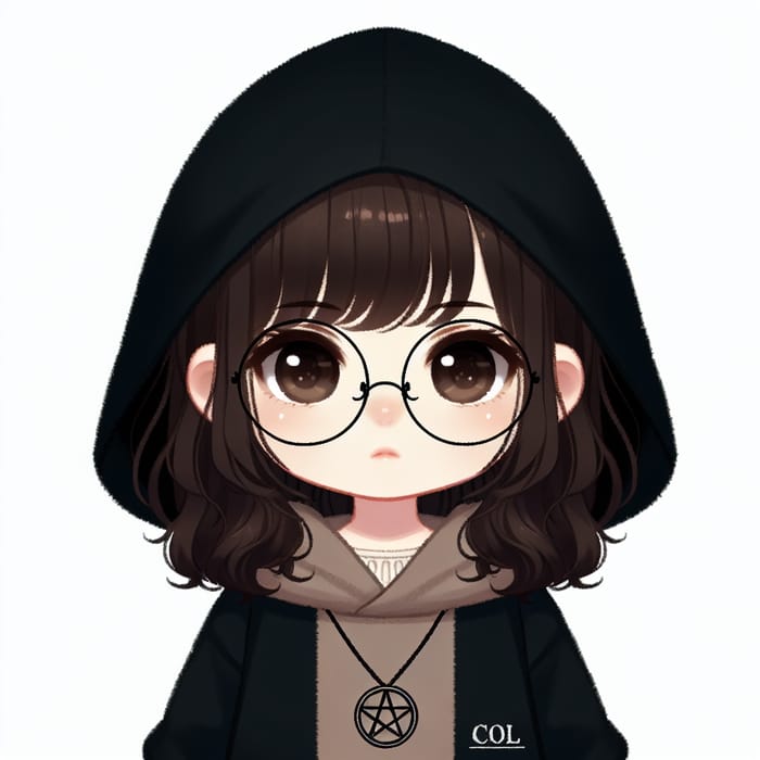 Dark Brown-Haired Girl in COL Hooded Jacket | Pentacle Pendant