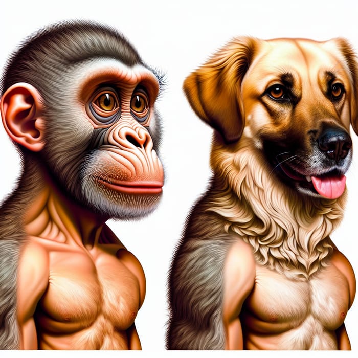 Surreal Human-Monkey-Dog Hybrid Artwork