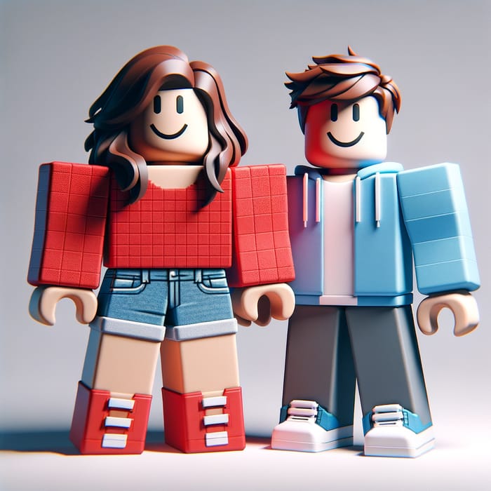 Roblox Couple in Stylish Red and Blue Outfits
