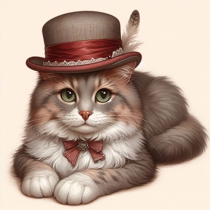 Charming Domestic Cat with Dapper Hat: A Whimsical Feline Fantasy