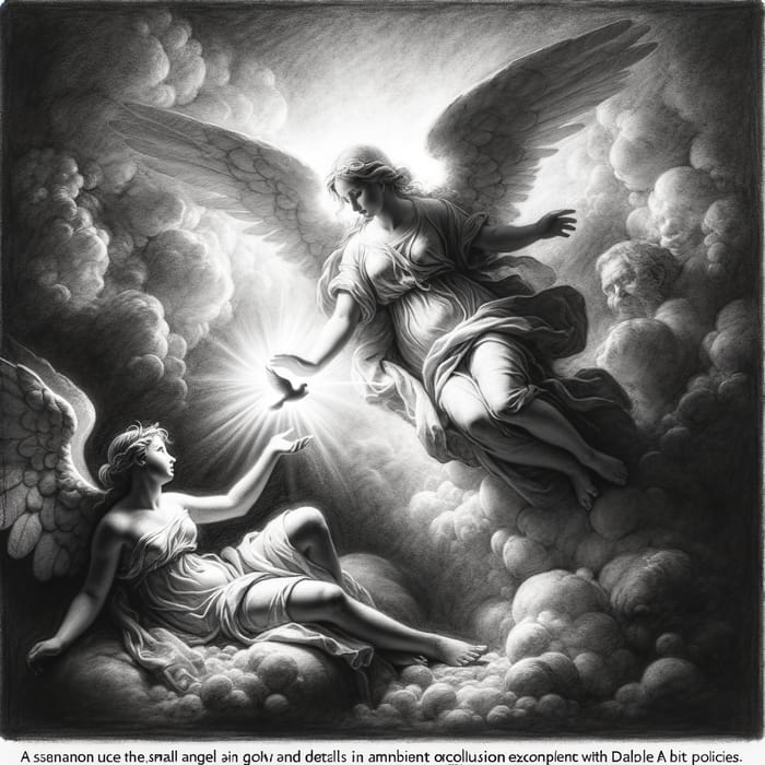 Black and White Charcoal Drawing of Little Angel Releasing Dove