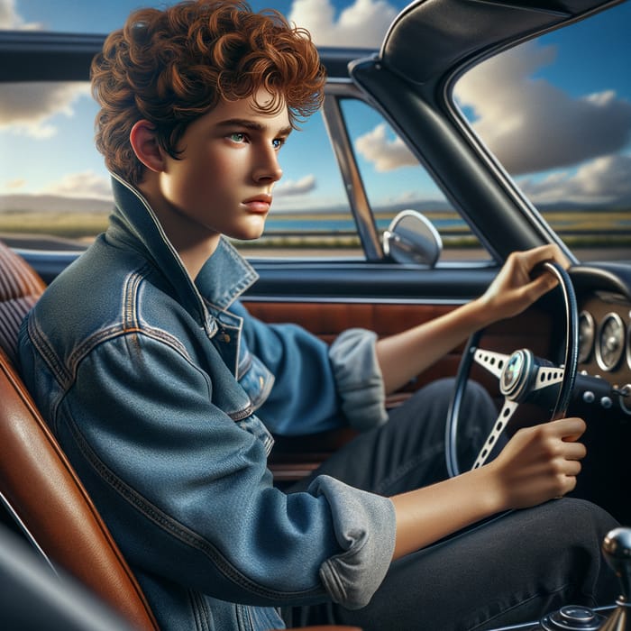 Young Boy Driving Classic Sportscar
