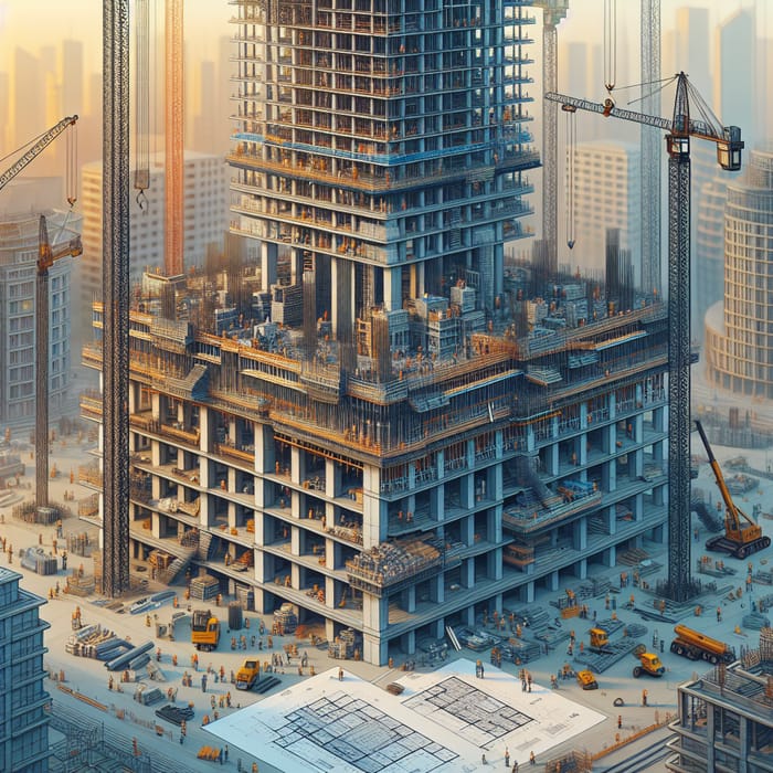 Building Under Construction Scene - Steel & Concrete Tower