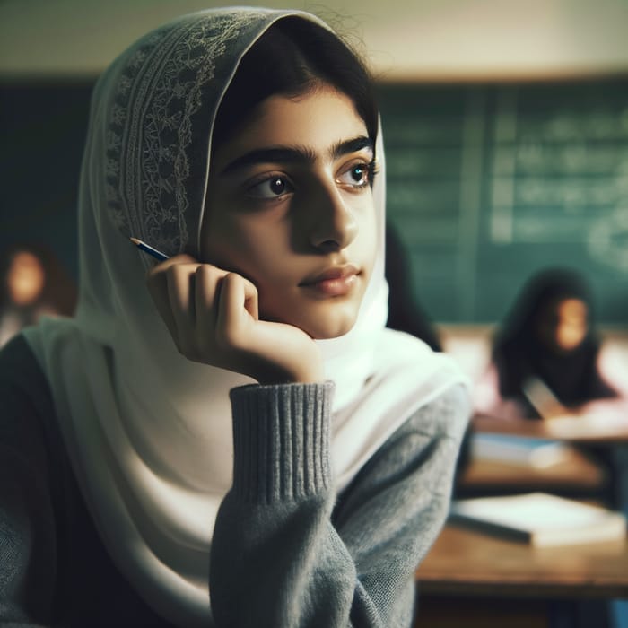 Arab Teenage Girl Contemplating in School