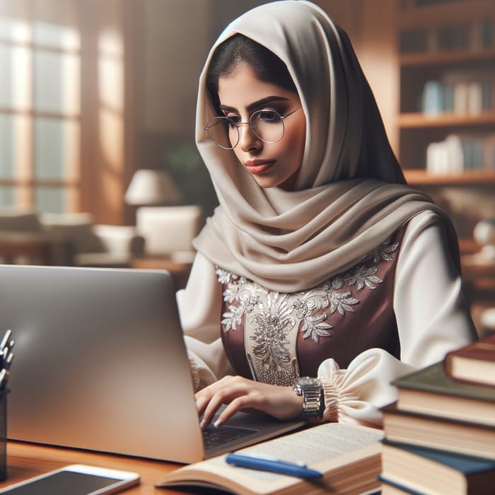 Qatari Female Student Studying
