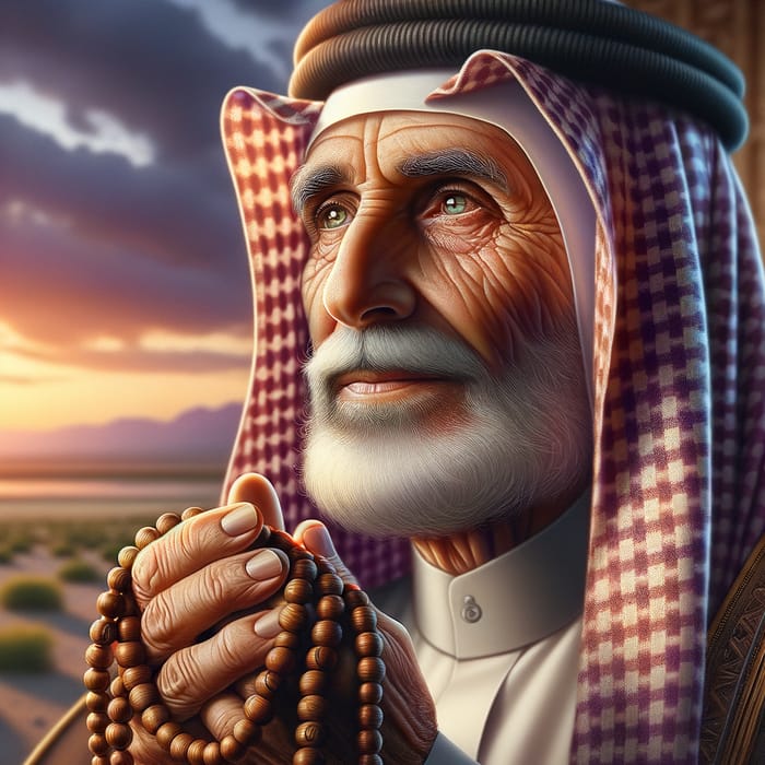 Elderly Qatari Sheikh in Traditional Attire | Wisdom & Faith