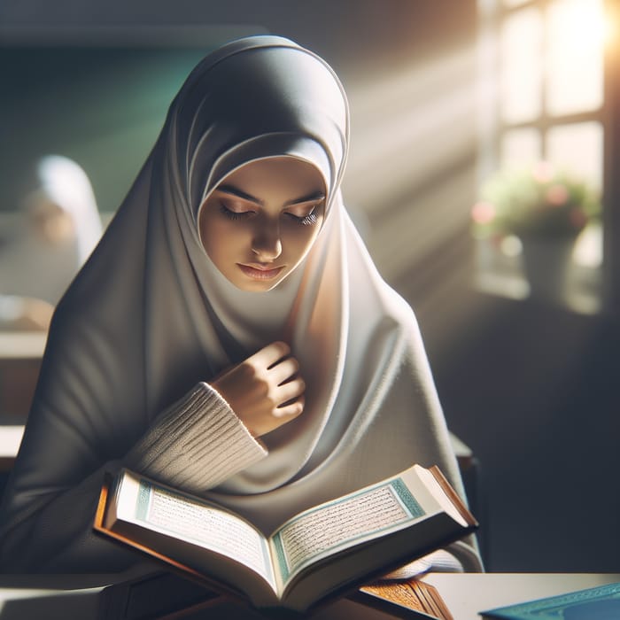 Beautiful Student Reading Holy Quran | School Setting