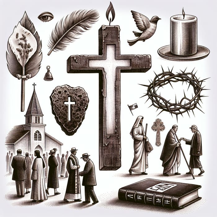 Lenten Season Sketch | Symbolism of Ash Cross, Candle, Thorns, Bible