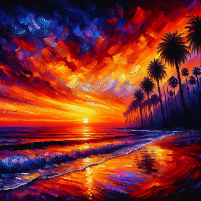 Vibrant Sunset on the Beach | Impressionistic Art