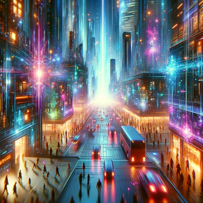 Vibrant Cyberpunk Neon City: Bustling Futuristic Metropolis