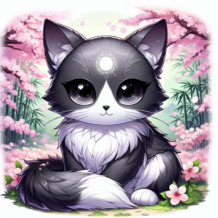 Anime Cat with Silver Fur and Playful Expression