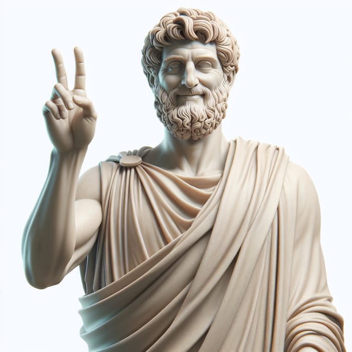 Aristotle Statue Smiling Realistic Pose in Ancient Greek Toga