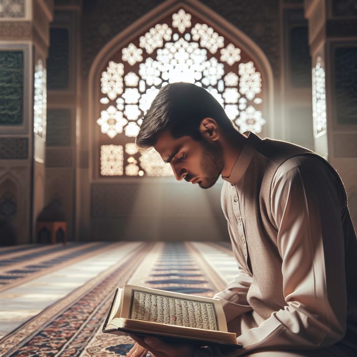 Muslim Reading Quran in Spiritual Setting