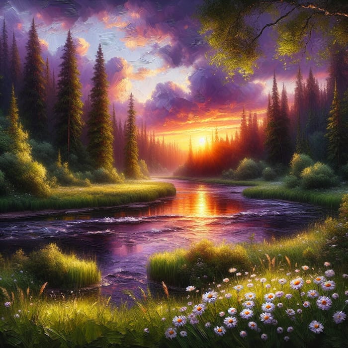 Tranquil River Serenade: Enchanting Sunset Nature Scene