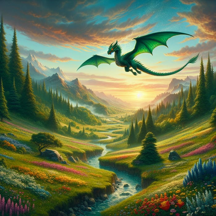 Enchanting Dragon Flight Over a Fairytale Landscape