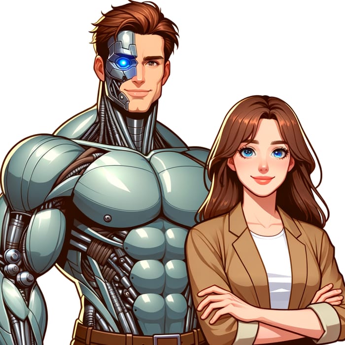 Bucky Barnes and Woman with Brown Hair and Blue Eyes in Modern Illustration