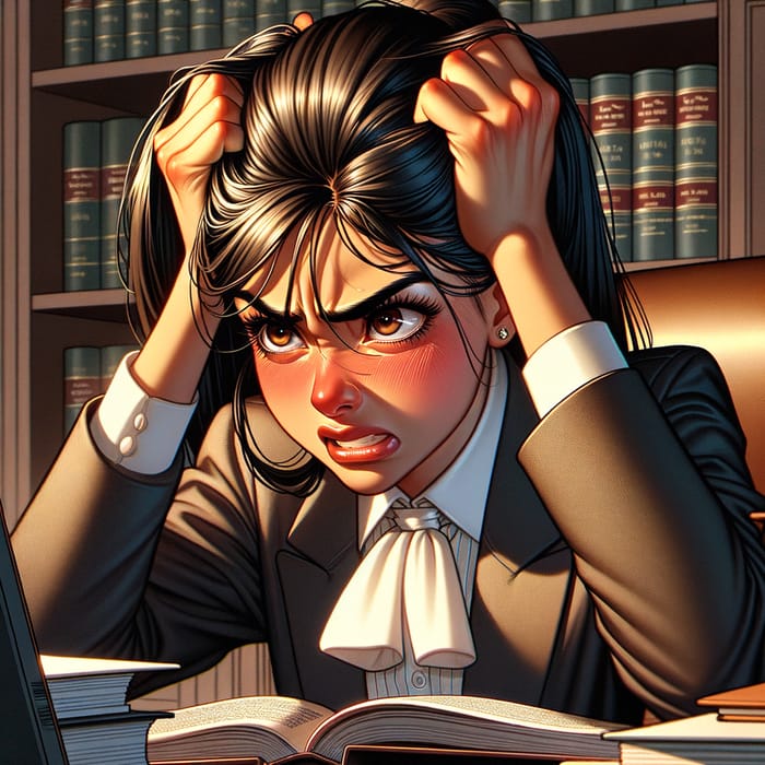 Frustrated Female Lawyer Pulling Hair at Computer | Legal Stress Scene