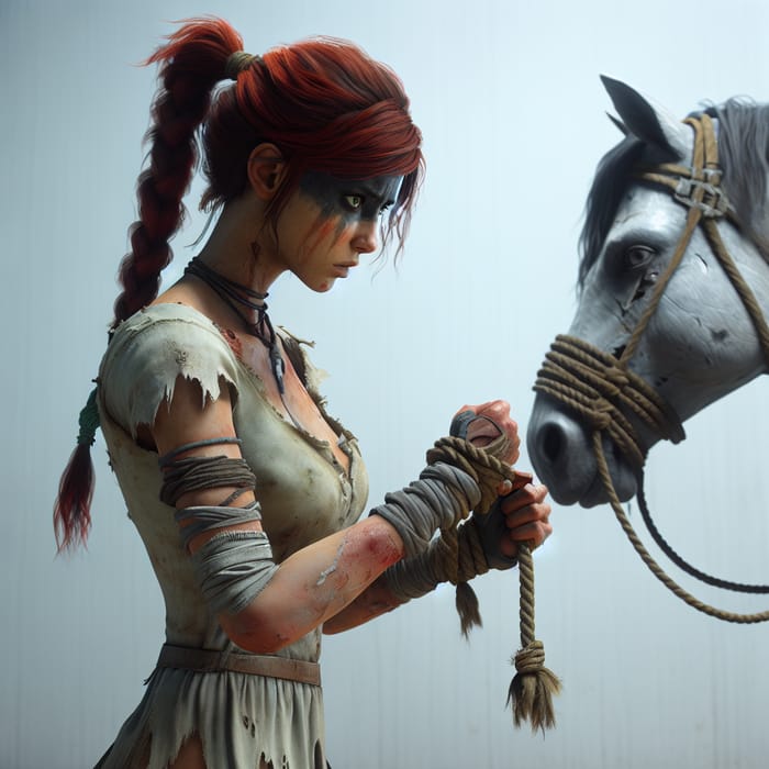 Aloy in Horizon Forbidden West - White Dress Torn by Horses
