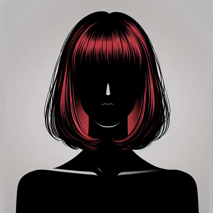 Forties Woman Silhouette with Red Hair in Grayscale