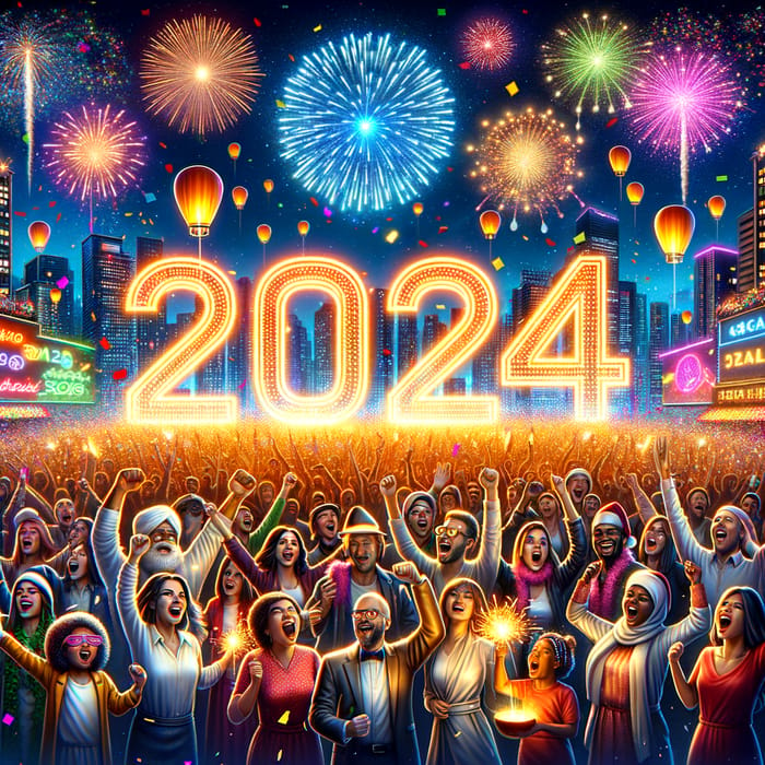 2024 New Year Wishes Celebration with Fireworks