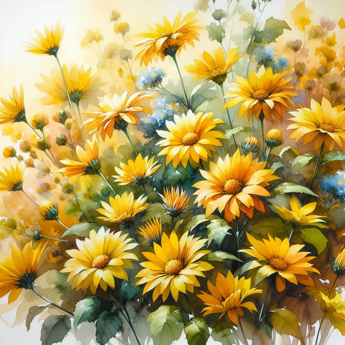 Radiant Yellow Flowers: Watercolor Painting Showcase