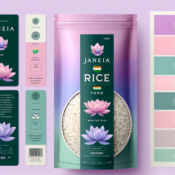 Minimalist Rice Food Label for Janeia Brand | Soft Purple Pink Green Blue Design