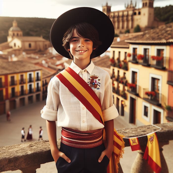 Spanish Boy in Traditional Attire | Charming Town Backdrop