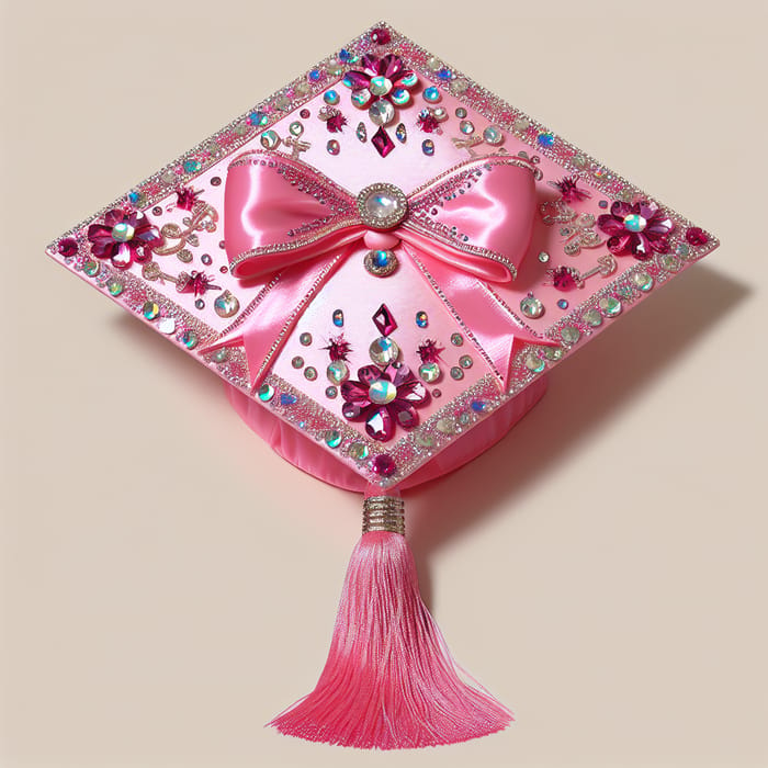 Bright Pink Princess Graduation Cap Decorated with Sparkling Rhinestones